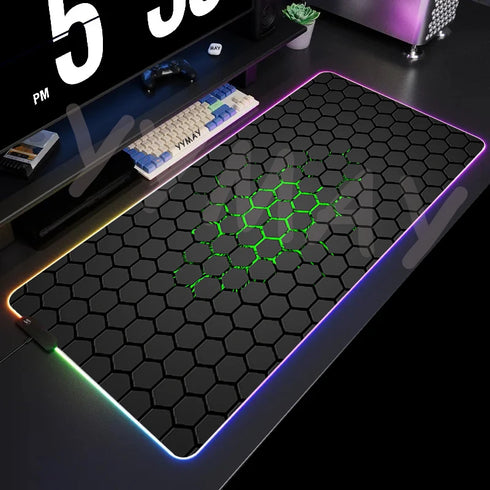RGB Large Geometric Mouse Pad-XXL Luminous Gaming Mouse Mat-LED Desk Mats