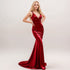 Sexy Deep V neck tie back mermaid silky satin prom dress