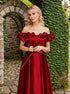 Sexy off-the-shoulder long princess style A-line satin prom dress with Ruffled sleeves