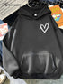 Heart Print Fleece Hoodie for Women – Casual Regular Fit Pullover with Hood