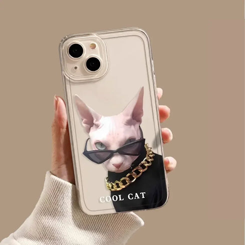 Funny Sunglasses Cat and Dog Couples Phone Case – Transparent, Shockproof, and Scratch-Resistant Bumper Case for iPhone