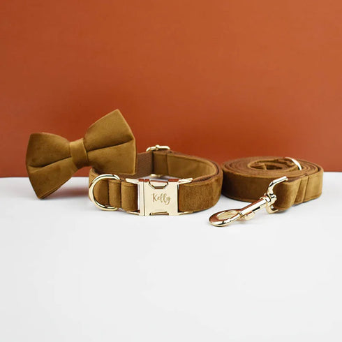 Luxury Personalized Dog Collar - Harness & Leash Set with Custom Logo & Detachable Bow Tie