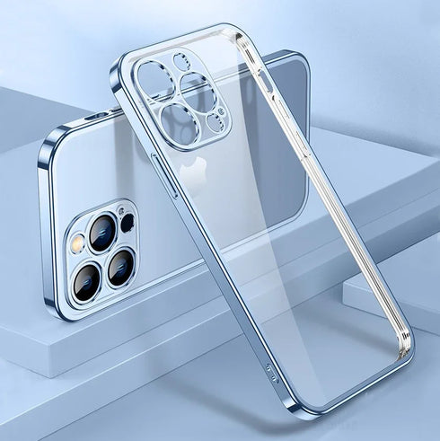 Luxury Plating Square Frame Silicone Transparent Case on For iPhone 11 12 13 14 15 Pro Max X XR XS Max 7 Plus Clear Back Cover