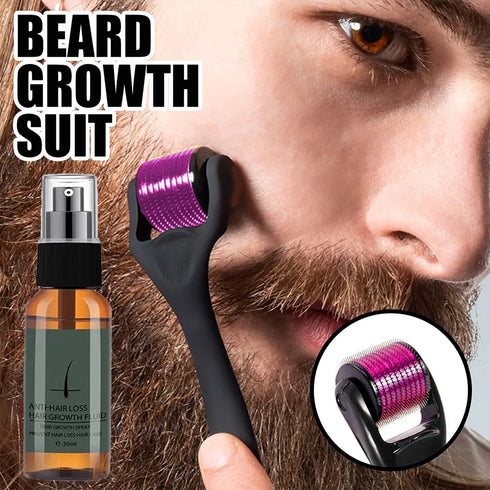 Natural Men Beard Growth Roller Kit Men's Beard Growth Oil Nourishing Enhancer Beard Oil Spray Anti Hair Loss With Beard Roller