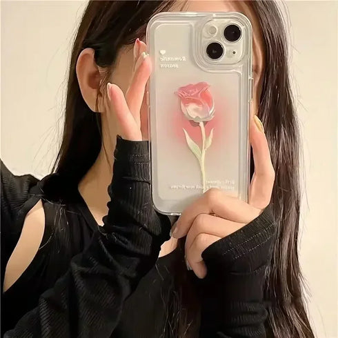 Transparent Tulip Floral Phone Case – Soft Silicone Shockproof Cover for iPhone 15, 14, 13, 12, 11, Pro Max, XS, XR, X, SE, 8, 7