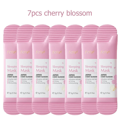 7-Piece Night Facial Mask Pack – Moisturizing and Nourishing Sleeping Masks with Natural Ingredients – Sakura, Seaweed, Snail, Centella, Matcha, and 24K Gold – 3g x 7pcs