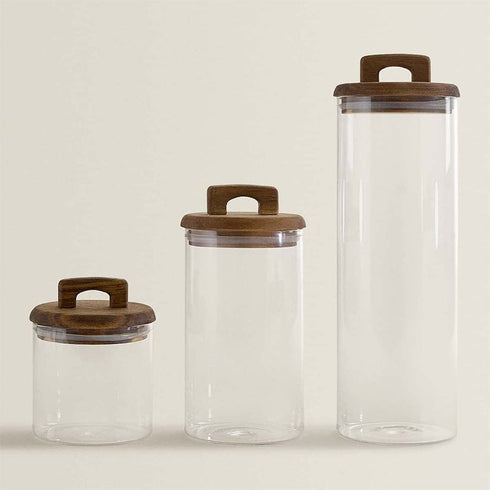 650/1100/1800ml Glass Food Storage Jar with Wooden Lid – Canister for Coffee, Tea, Grains & Snacks