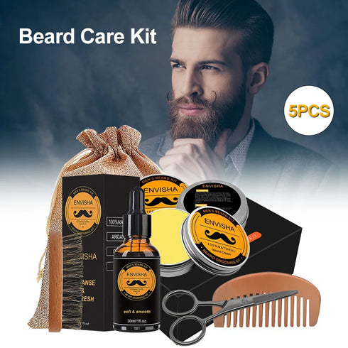 Beard Growth Kit For Men Beard Hair Enhancerbeard Essential Oil Moisturizing Wax Growth Roller Comb Styling Scissors Beard Care