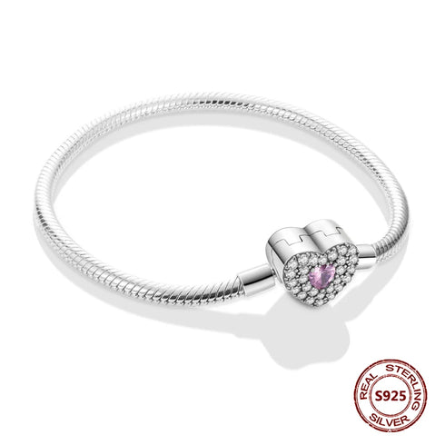 925 Sterling Silver Heart Charm Bracelet with AAA Zircon – Trendy and Elegant Jewelry for Women, Perfect for Parties & Special Occasions