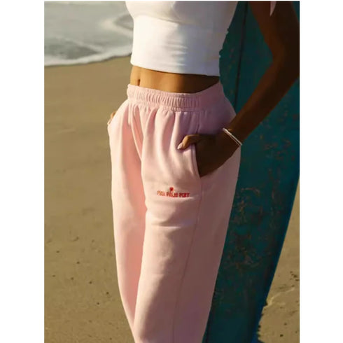 Premium Cotton-Polyester Fleece Lounge Bottoms with Embroidered Details, Designed for Versatile Comfort from Beachwear to Skiwear