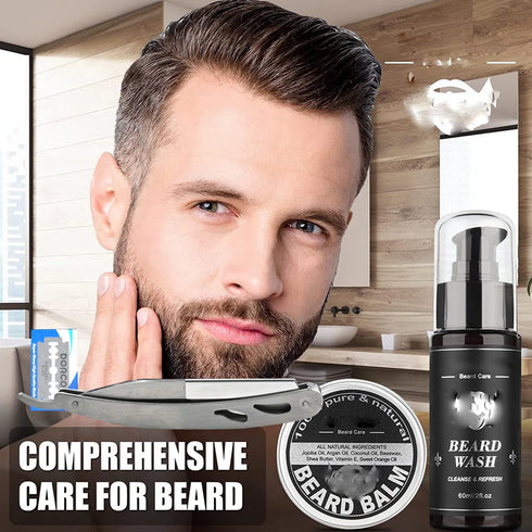 Beard Growth Kit Beard Hair Enhancer Growth Thickening Activator Serum Beard Oil, Beard Balm, Bamboo Brush Comb Beard Care Kit