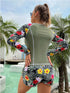 Tropical Print Tankini for Women-Long Sleeve Shorts Bikini Set
