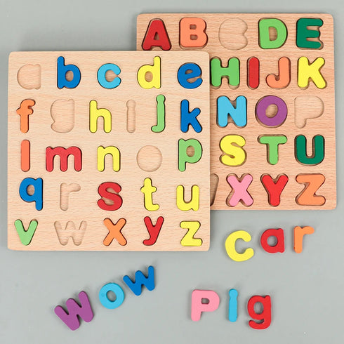 Wooden Alphabet & Number Puzzle Board – Montessori Educational Game for Kids Ages 2+