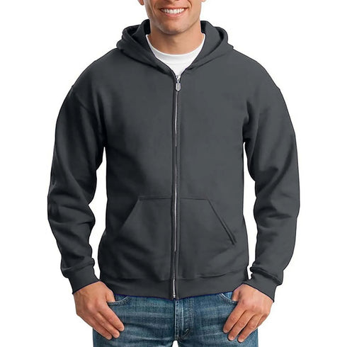 Solid Men’s Long Sleeve Zip-Up Hoodie – Lightweight Polyester Hooded Pullover Sweatshirt with Pocket for Daily Wear