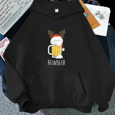 Women's Funny Reindeer Beer Hoodie – Santa Graphic Sweatshirt for Drinking Lovers
