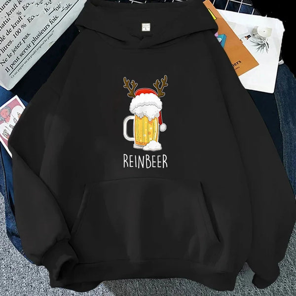 Women's Funny Reindeer Beer Hoodie – Santa Graphic Sweatshirt for Drinking Lovers