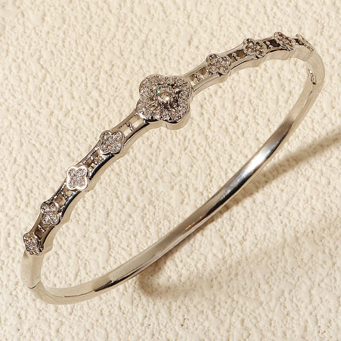 Trendy Copper with Zirconium Plant Design Bangle Bracelet for Women – Gold Plated, Simple & Elegant Jewelry