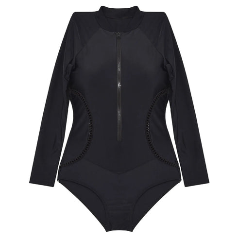 Women's Long Sleeve One Piece Swimsuit - Solid Zipper Bikini