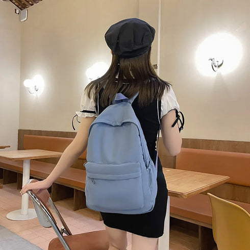 2024 Women’s Simple Solid Color Backpack – Waterproof Nylon School Bag