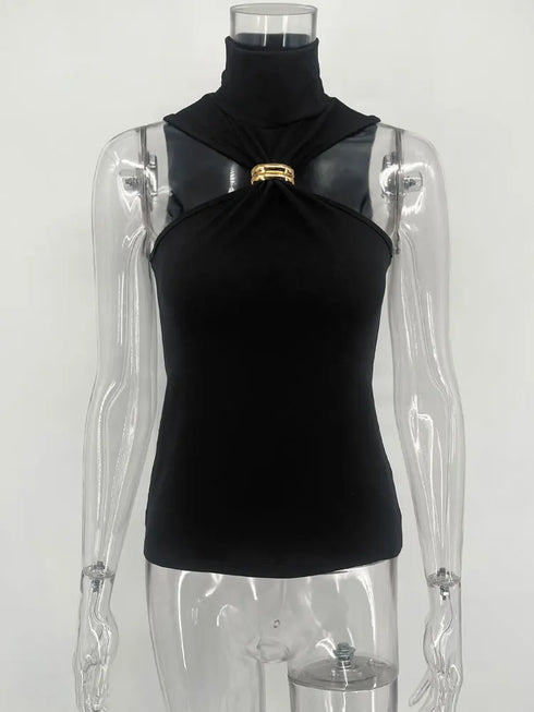 Women's High-Stretch Polyester Blended Tank Top for Middle-Aged Women – Solid Pattern, Non-Woven Fabric, Regular Length, Sexy Club Style for Spring and Summer 2024