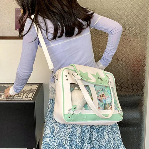 Y2K Trendy Star Ita Bag Lolita Girl Transparent Pocket Fashion Crossbody Bag Women's DIY Display Shoulder Bag Cute Purse Handbag