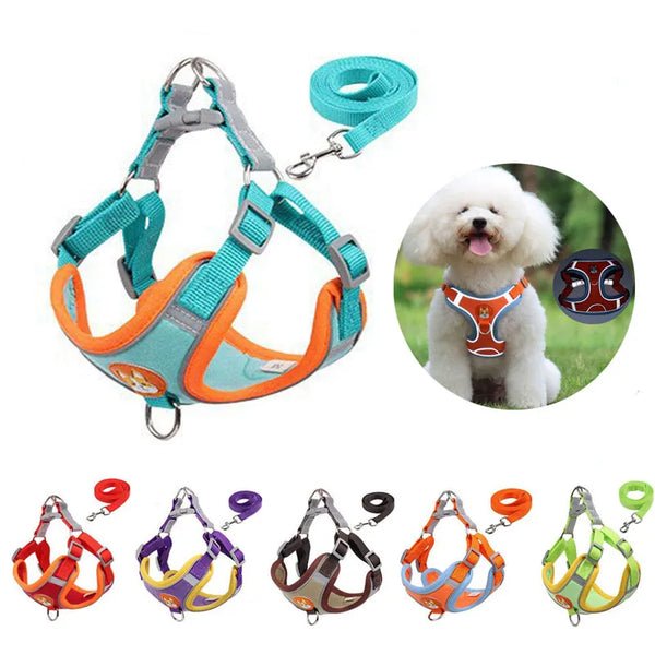 Adjustable  Dog Harness and Leash Set - Reflective Flannel Chest Harness for Dogs