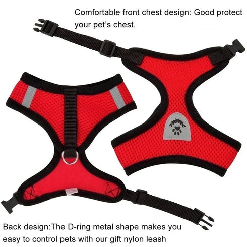 Comfortable Cat and Dog Harness Vest with Leash Set - Breathable Mesh and Traction Rope for Pets