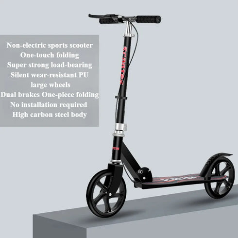 Portable Big Wheels Kick Scooter - Foldable with Adjustable Handlebars & Dual Braking System