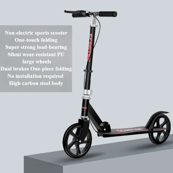 Portable Big Wheels Kick Scooter - Foldable with Adjustable Handlebars & Dual Braking System