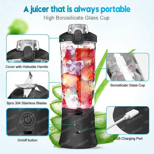Portable Electric Fruit Juicer, 600ml with 4000mAh- USB Rechargeable