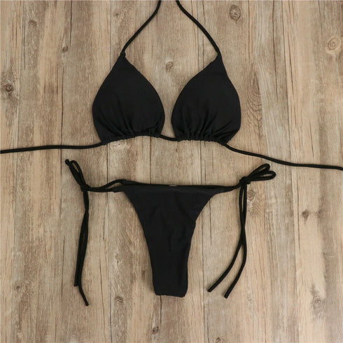 Women's Side Tie Thong Bikini Set-Bandage Style Swimsuit