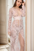 Sheer Floral Lace Long Sleeve Bridal Robe with Satin Waist Tie