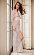 Sheer Floral Lace Long Sleeve Bridal Robe with Satin Waist Tie