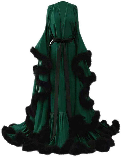 Silky Satin Victorian Feather Fringe Robe Dress