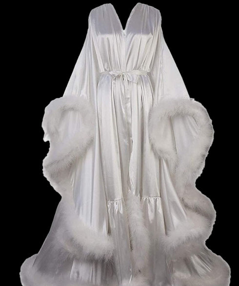 Silky Satin Victorian Feather Fringe Robe Dress