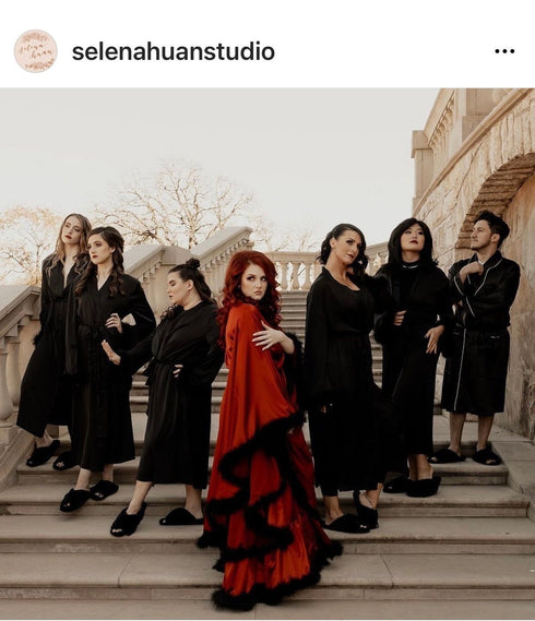 Silky Satin Victorian Feather Fringe Robe Dress