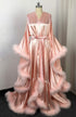 Silky Satin Victorian Feather Fringe Robe Dress