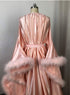 Silky Satin Victorian Feather Fringe Robe Dress