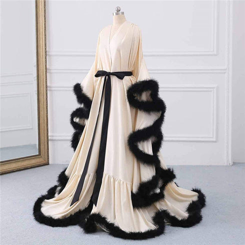 Silky Satin Victorian Feather Fringe Robe Dress