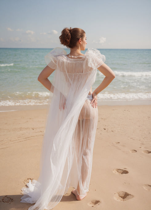 Soft Sparkling Tulle Lace Hem Robe Lingerie Set