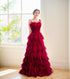 Spaghetti-straps Pleated bodice Ruffle Layered tutu soft tulle prom dress