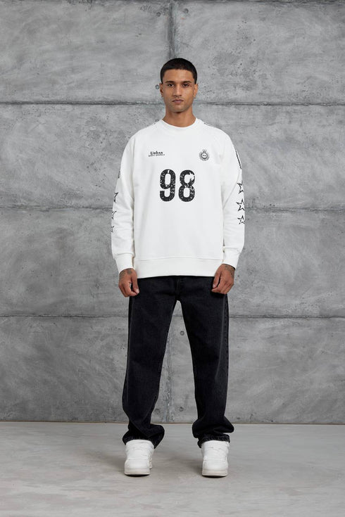 Unisex "98" Distressed Graphic Sweatshirt – Varsity Streetwear Pullover