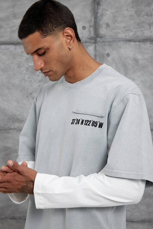 Unisex Layered Graphic T-Shirt – Distressed Boxy Long Sleeve