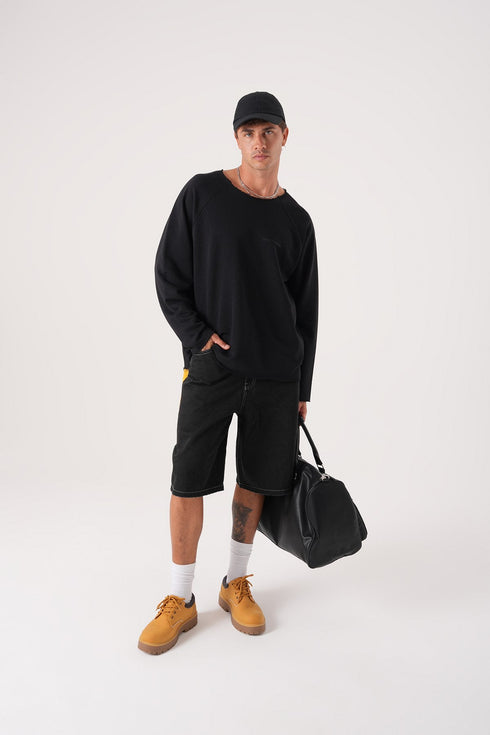 Unisex Oversized Raglan Sweatshirt - Raw Hem Detail