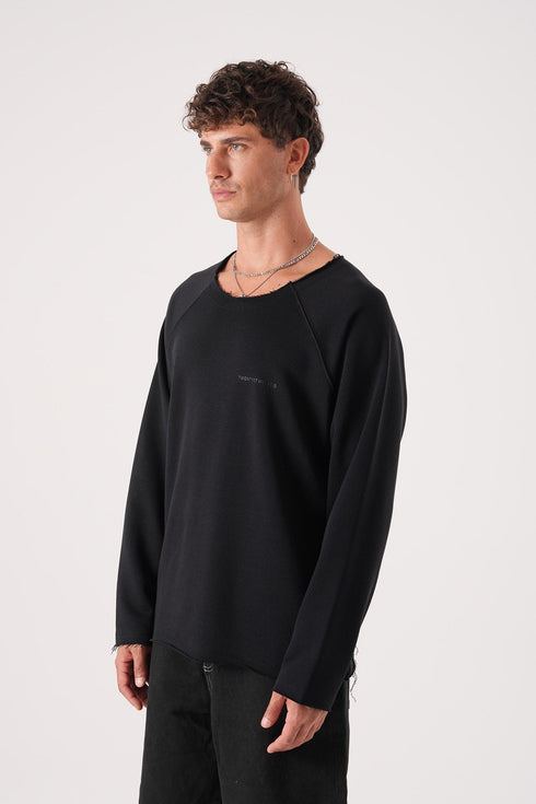 Unisex Oversized Raglan Sweatshirt - Raw Hem Detail