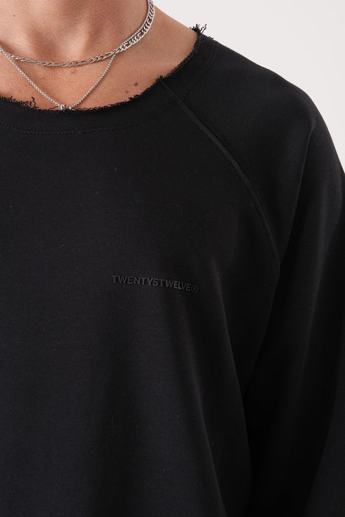 Unisex Oversized Raglan Sweatshirt - Raw Hem Detail