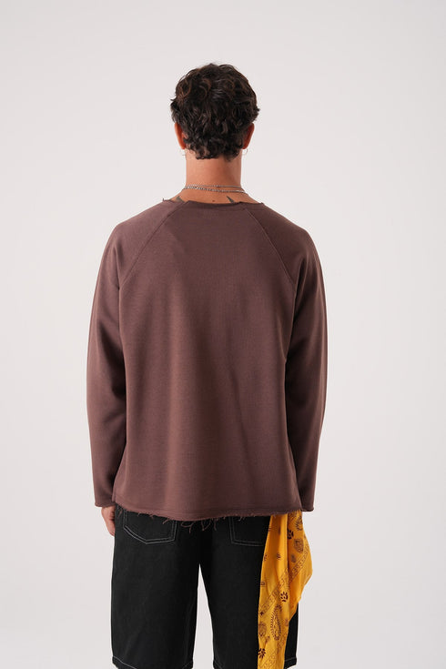 Unisex Oversized Raglan Sweatshirt - Raw Hem Detail