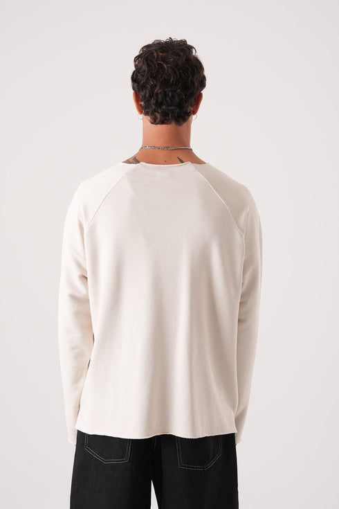 Unisex Oversized Raglan Sweatshirt - Raw Hem Detail