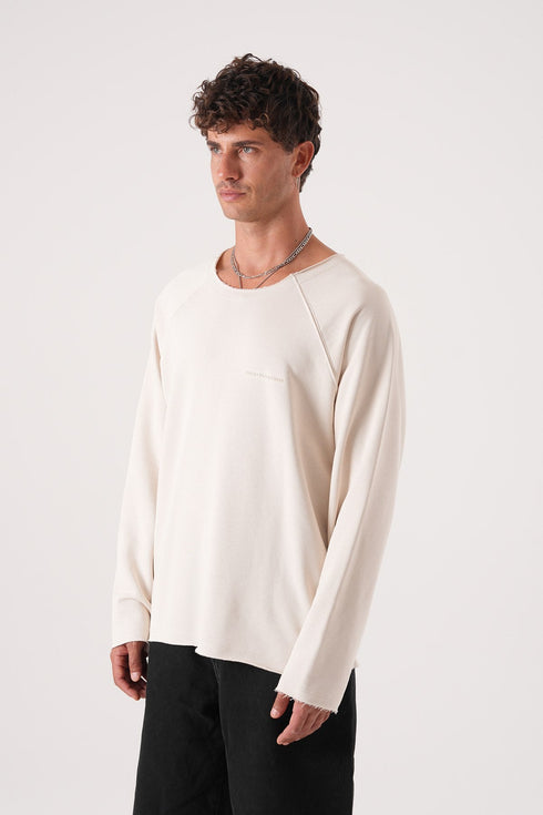 Unisex Oversized Raglan Sweatshirt - Raw Hem Detail