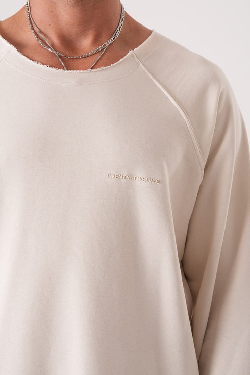 Unisex Oversized Raglan Sweatshirt - Raw Hem Detail